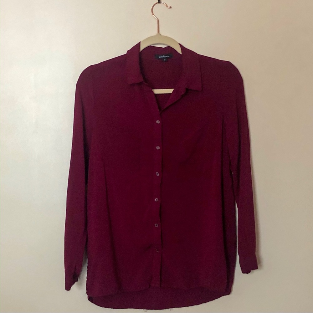 [Ambiance] Burgundy Long Sleeve Button-up Blouse